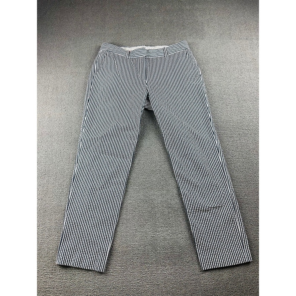 J. Crew Cafe Capri Pants Women 2 White Black Striped Slim Seersucker Nautical